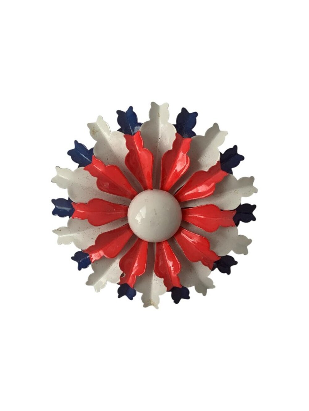 Vintage Brooch Pin Enamel Paint Red & White Blue Daisy Flower Retro 1960's